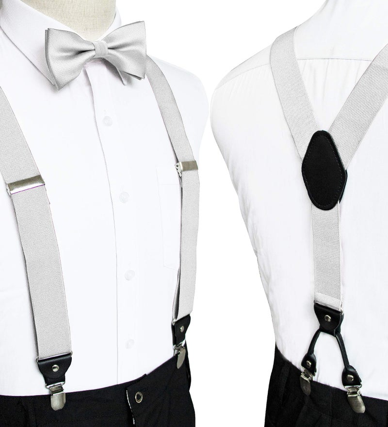 JEMYGINS White Suspender and Silk Bow Tie Sets for Men (white) - Image 2
